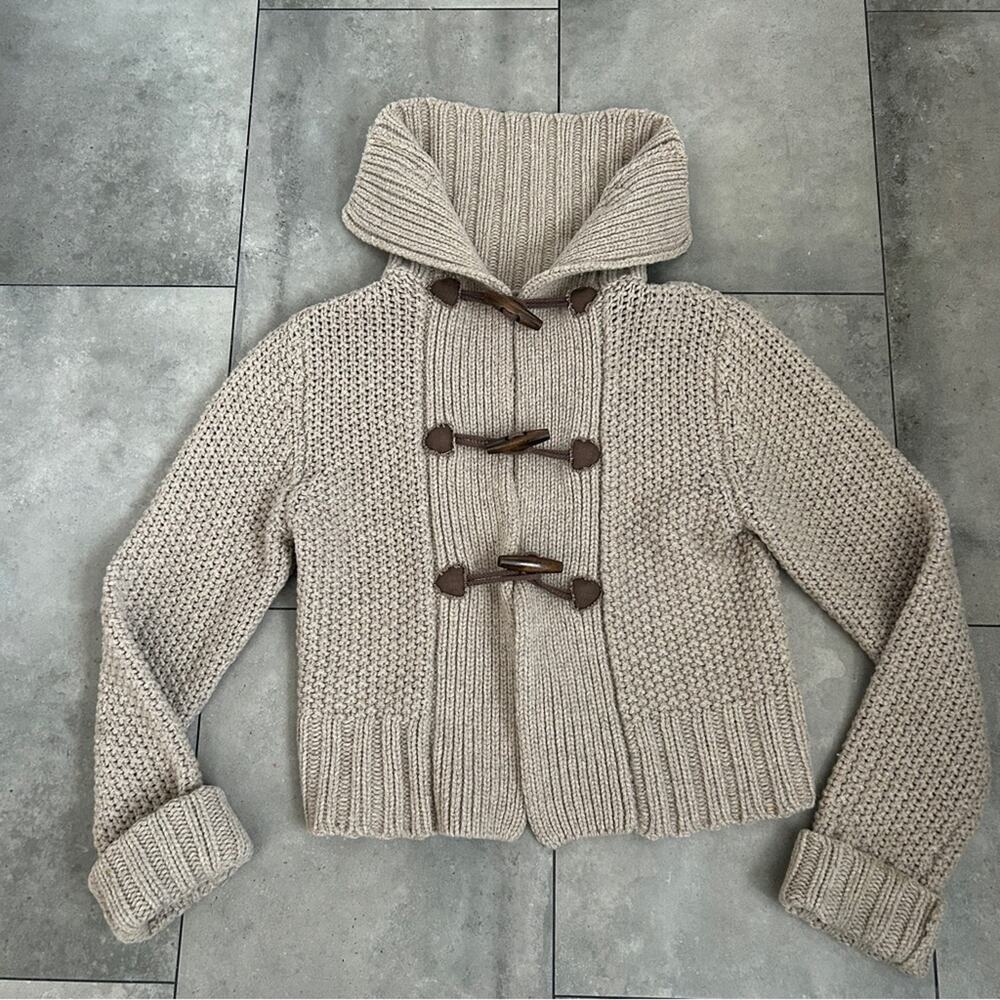 Lily McNeal tan toggle cardigan knit sweater small cashmere wool